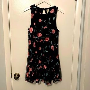 Mi ami Shift Dress in Black with Pink Embroidered Flowers